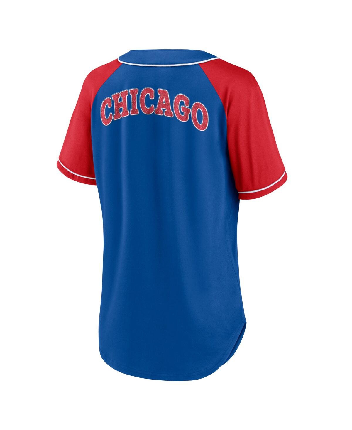 Shop Fanatics Women's  Royal Chicago Cubs Ultimate Style Raglan V-neck T-shirt