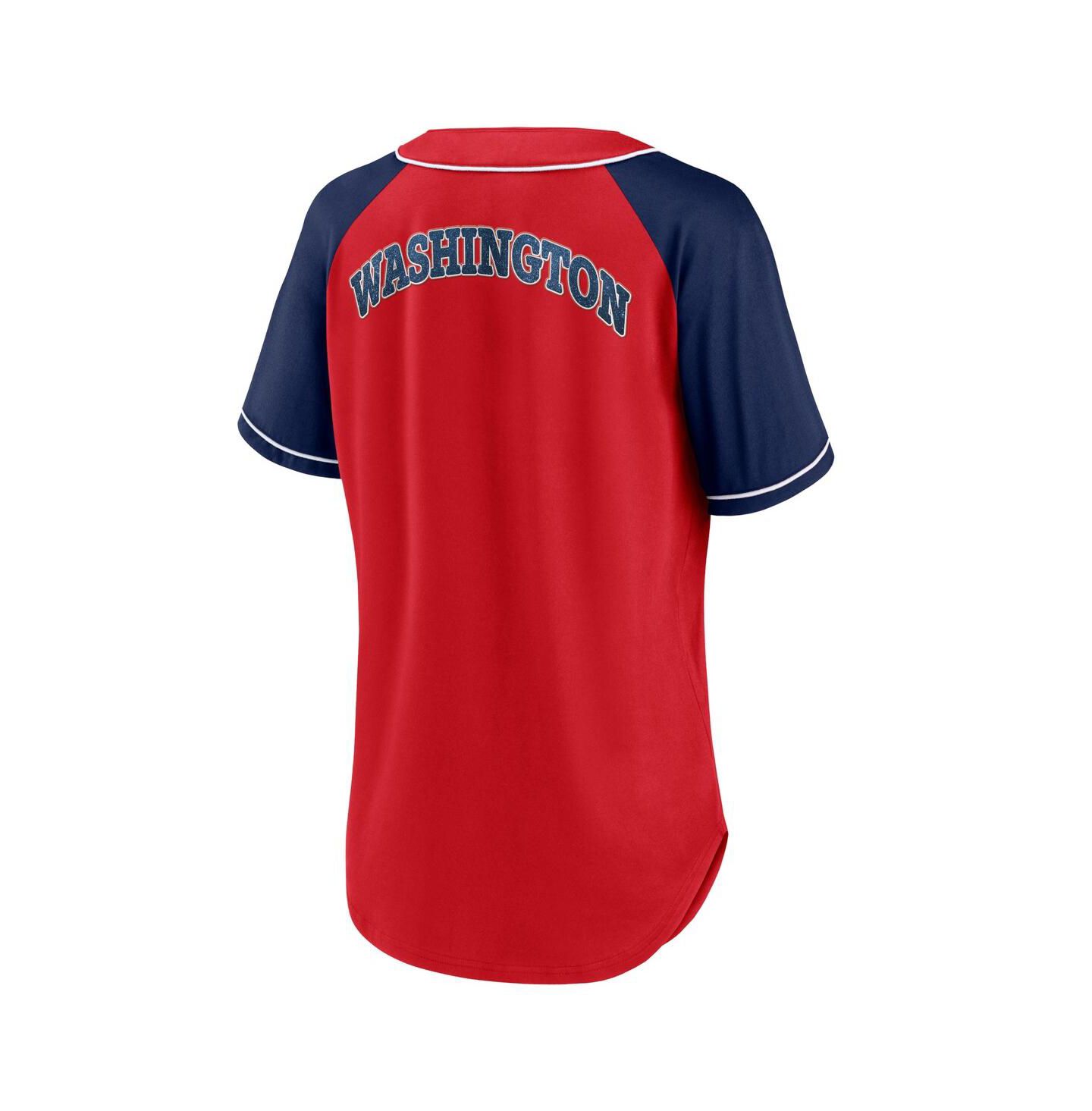 Женская футболка Fanatics Red Washington Nationals Ultimate Style Raglan V-Neck — фото 4