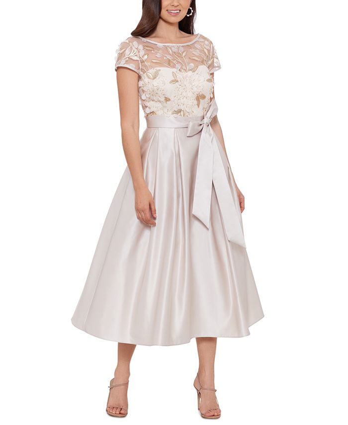 XSCAPE Petite BoatNeck ShortSleeve TieWaist Fit & Flare Dress Macy's