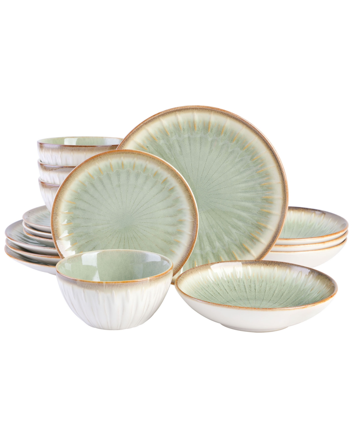 Elite Mayfair Bay Double Bowl Embossed Reactive, 16 Piece Dinnerware Set, Service for 4 - Blue