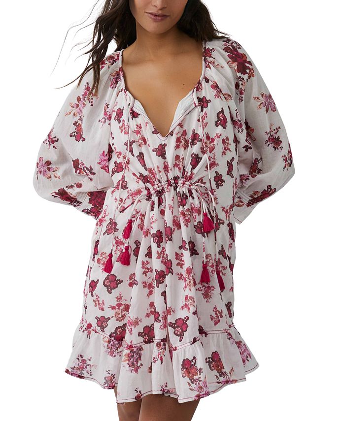 Free People Women's Camella Printed Ruffled Cotton Babydoll Mini Dress 
