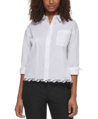 KARL LAGERFELD PARIS - Women's Karl Script Trim Poplin Buttoned Top