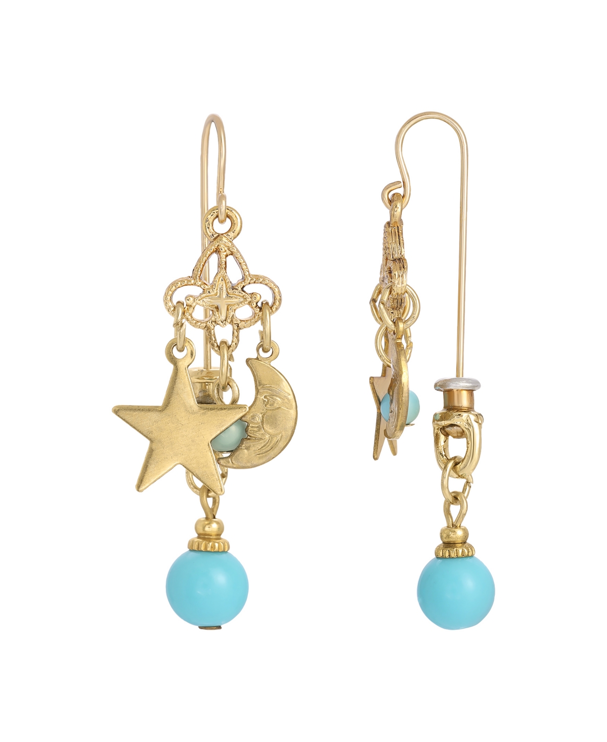 2028 Faux Turquoise Star And Moon Front Back Earrings
