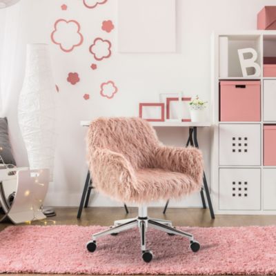 Faux Fur Home Office Chair, Vanity Chair w/ Adjustable Height,