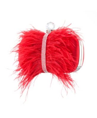 Women's Feather Embellished Minaudiere Clutch