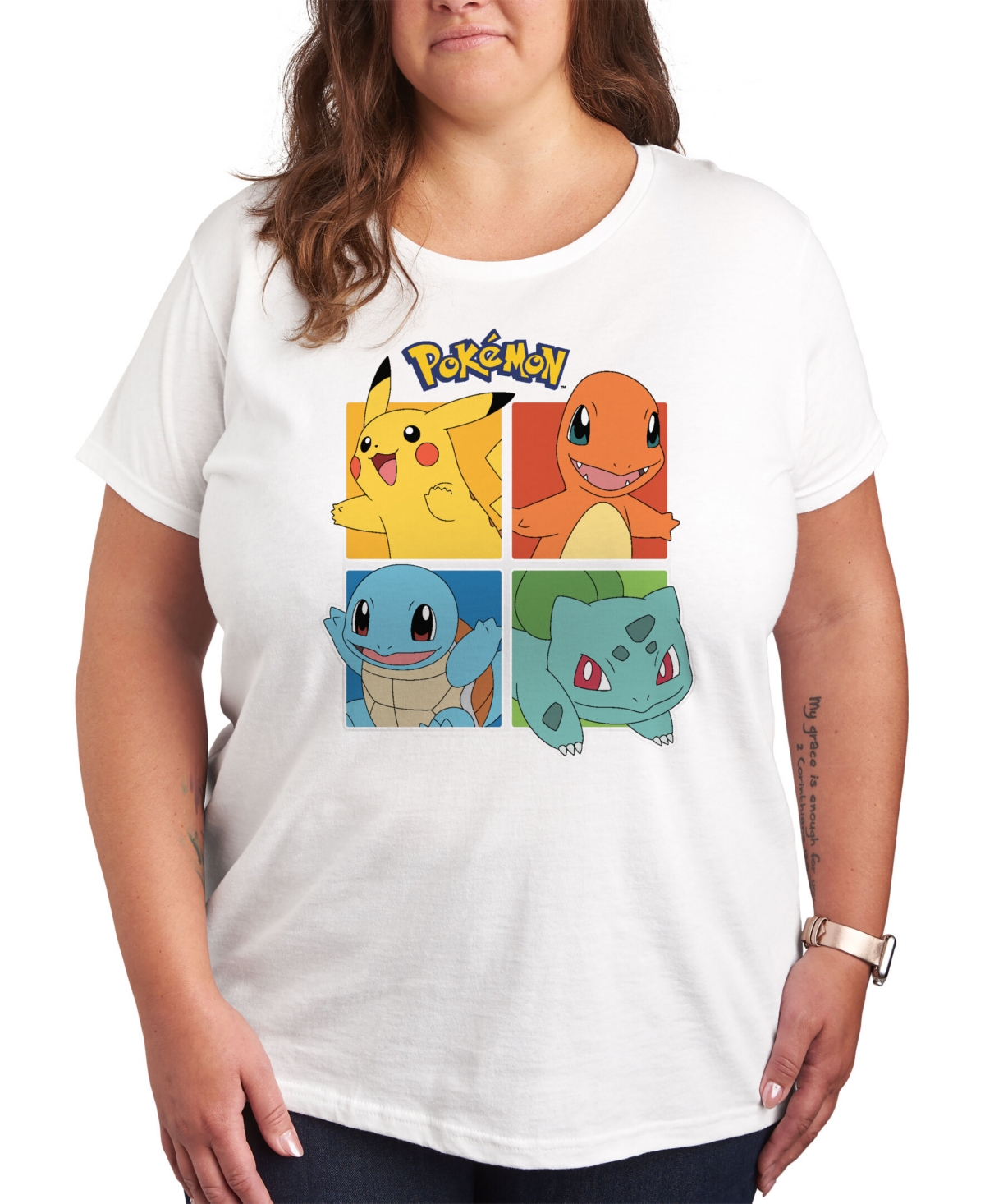 Air Waves Trendy Plus Size Pokemon Graphic T-shirt In White