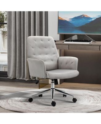 Mid-Back Tufted Velvet Touch Computer Desk Swivel Chair, Light Grey