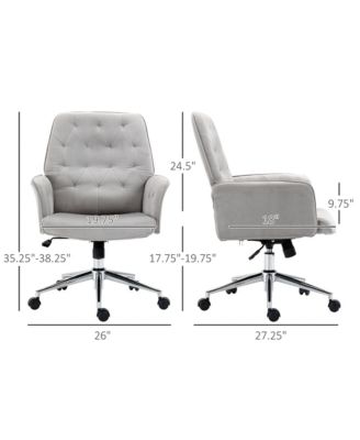 Mid-Back Tufted Velvet Touch Computer Desk Swivel Chair, Light Grey