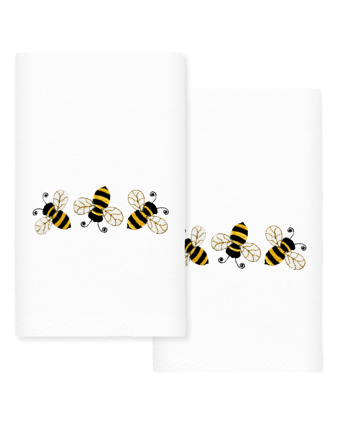 Linum Home Textiles Bee Dance Embroidered Luxury 100% Turkish Cotton Hand Towels, Set Of 2, 30" X 16" In White