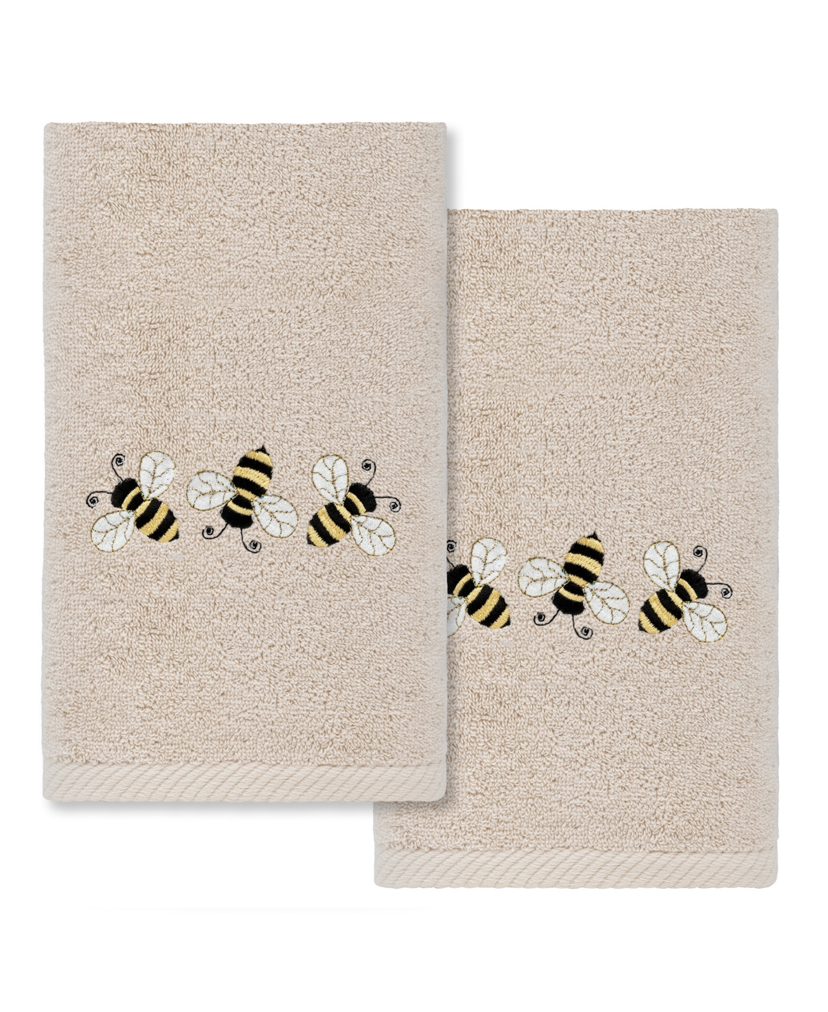 Linum Home Textiles Bee Dance Embroidered Luxury 100% Turkish Cotton Hand Towels, Set Of 2, 30" X 16" Bedding In Sand
