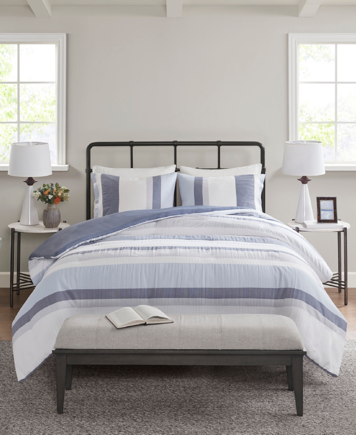 Shop Madison Park Closeout!  Allegany 3 Piece Jacquard Duvet Cover Set, King/california King In Blue