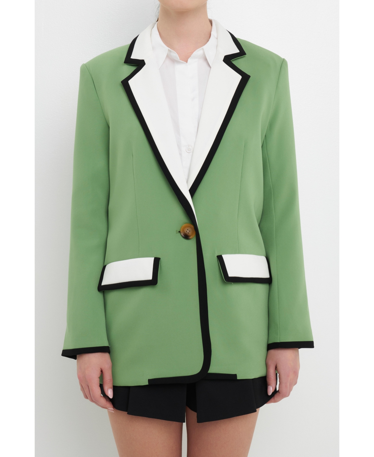 Women's Drapey Blazer with Binding Detail - Green combo