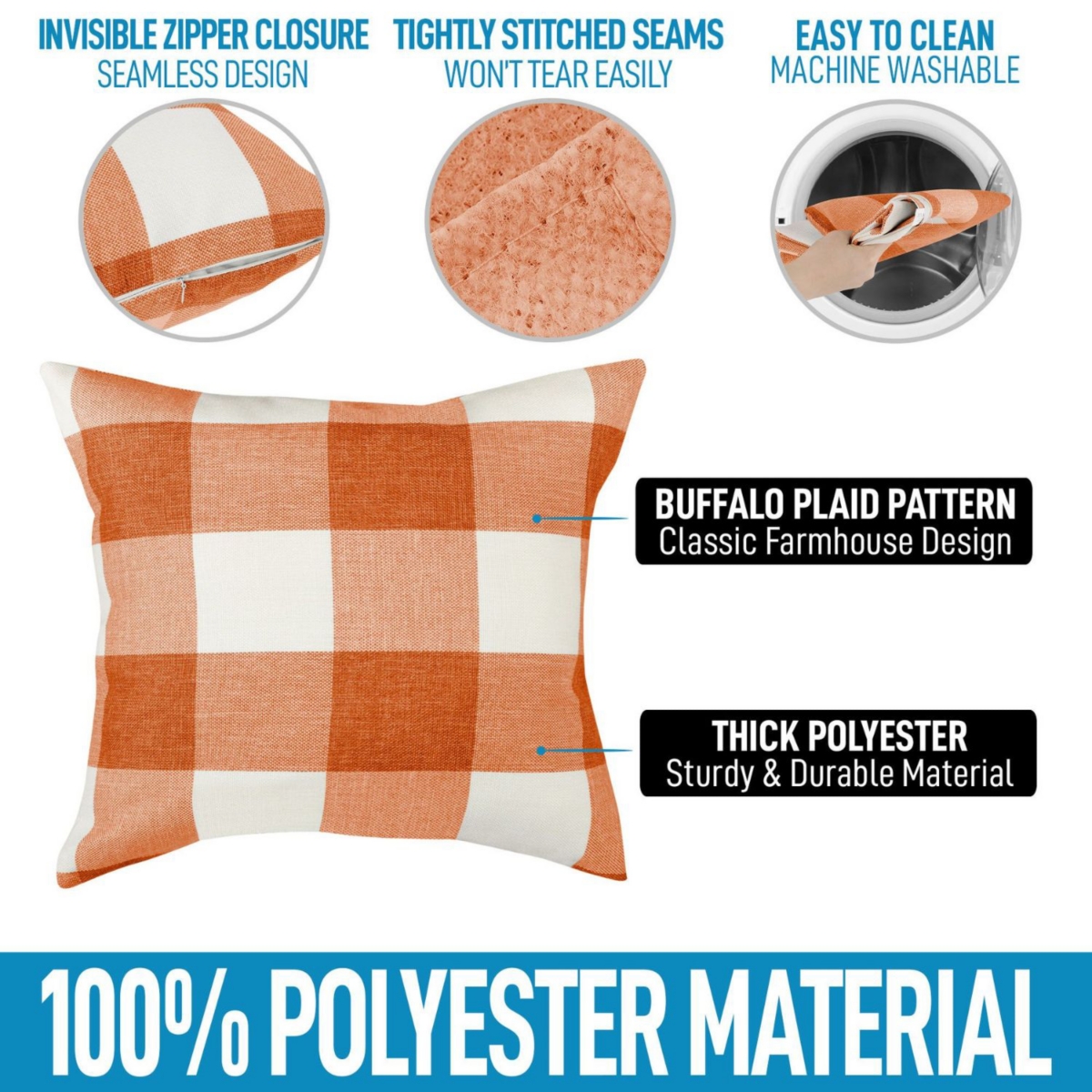 Zulay Kitchen 2 Pack Buffalo Plaid Throw Pillow Outdoor & Indoor Covers 20x20 - Orange and white
