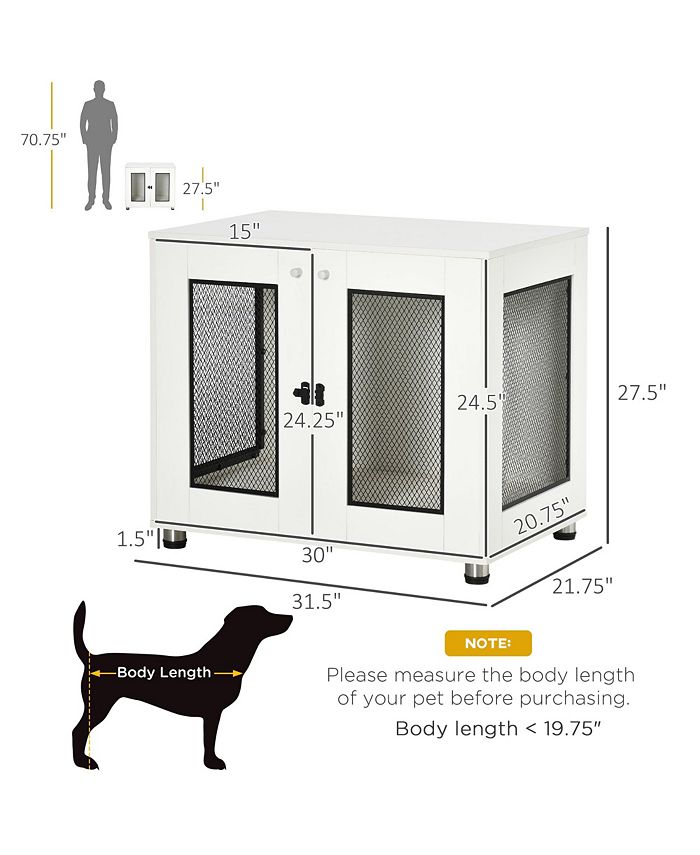 PawHut Dog Crate Furniture with Waterresistant Cushion, Dog Crate End Table with Double Doors