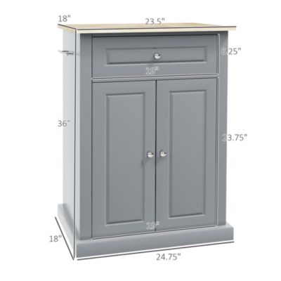 36" Mobile Kitchen Island Serving Cart w/ Cabinet & 2 Towel Racks