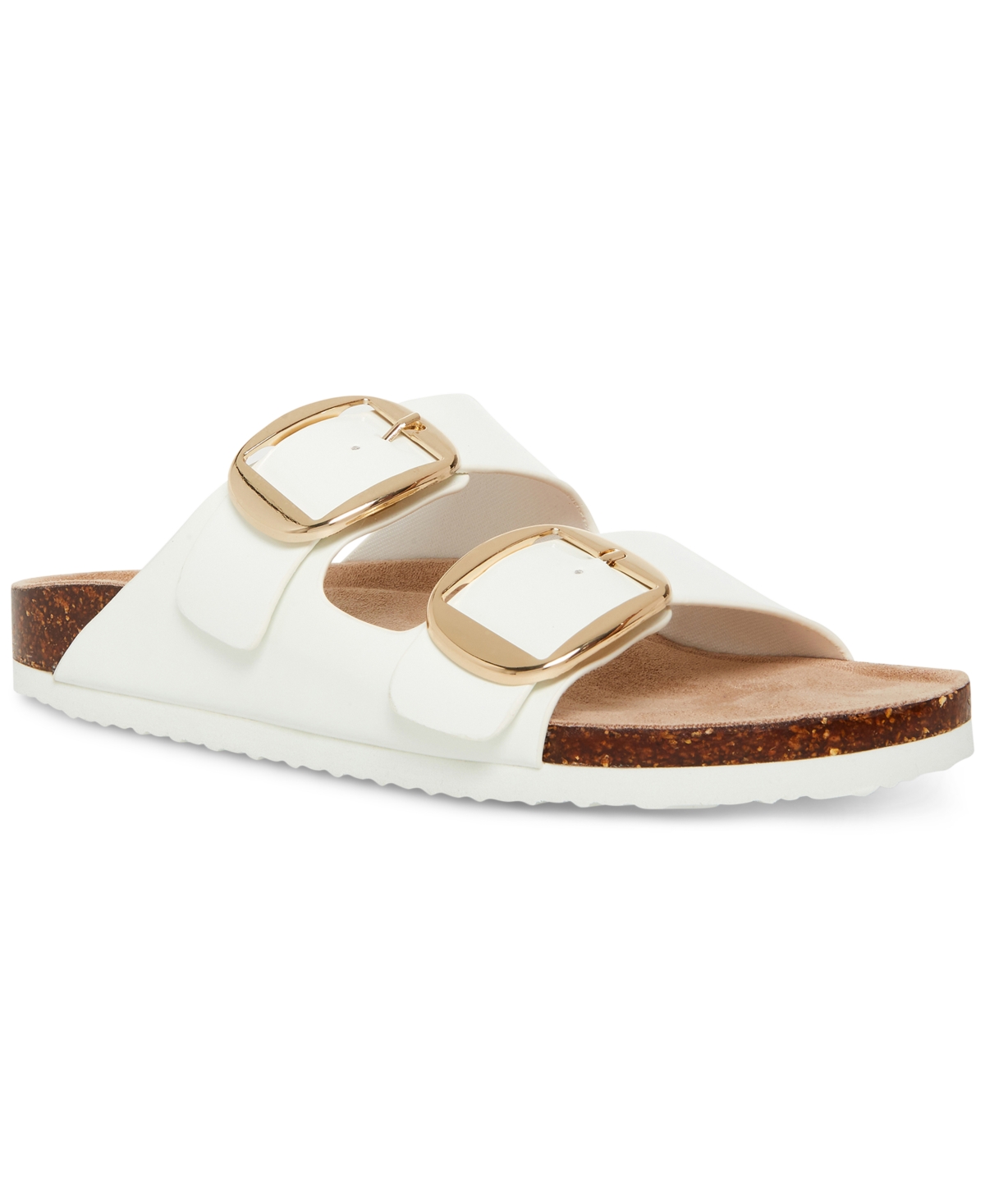 Shop Madden Girl Bodie Buckle Footbed Slide Sandals In White Box Patent