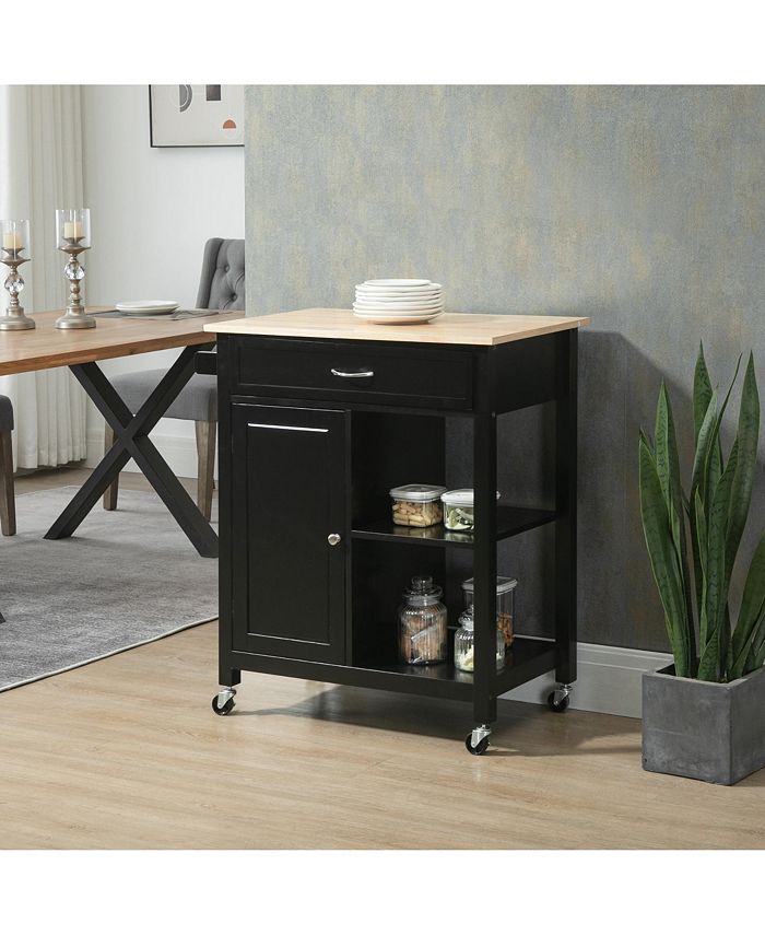 Kitchen Trolley, Wood Top Utility Cart on Wheels with Open Shelf