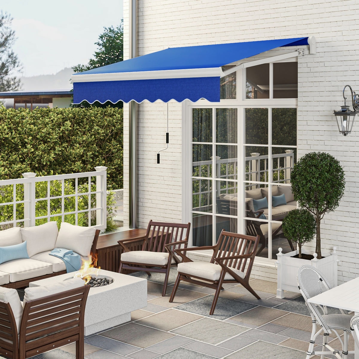 Outsunny Patio Retractable Awning, Manual Exterior Sun Shade Deck Window Cover,- Blue