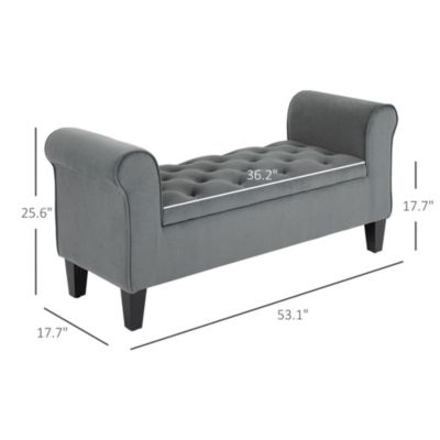 Button-Tufted Storage Velvet-Touch Polyester, Rubberwood Ottoman Bed Bench,
