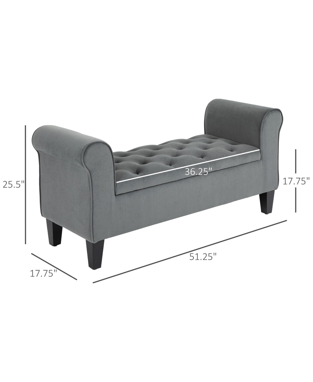 Homcom Button-Tufted Storage Ottoman, Fabric Upholstered Bench with Armrests for Bedroom, Entryway, Living room,- Grey