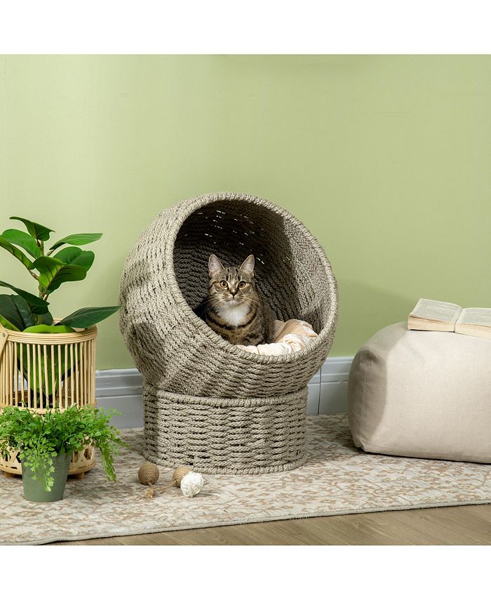 PawHut Elevated Cat Basket Bed with Cushion, Cat Egg Chair Shape, Cute