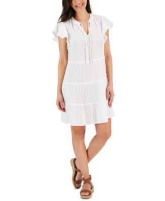 Style & Co - Women's Cotton Gauze Tie-Neck Tiered Dress