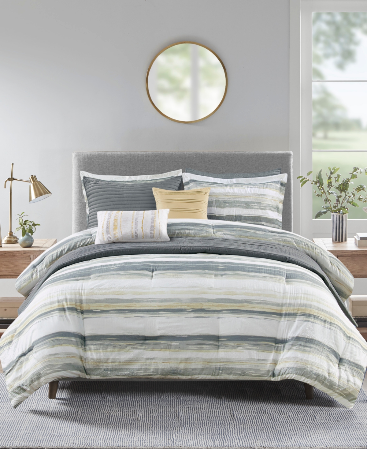 Madison Park Marina 8 Piece Printed Seersucker Comforter And Coverlet Set Collection, Full/queen In Yellow