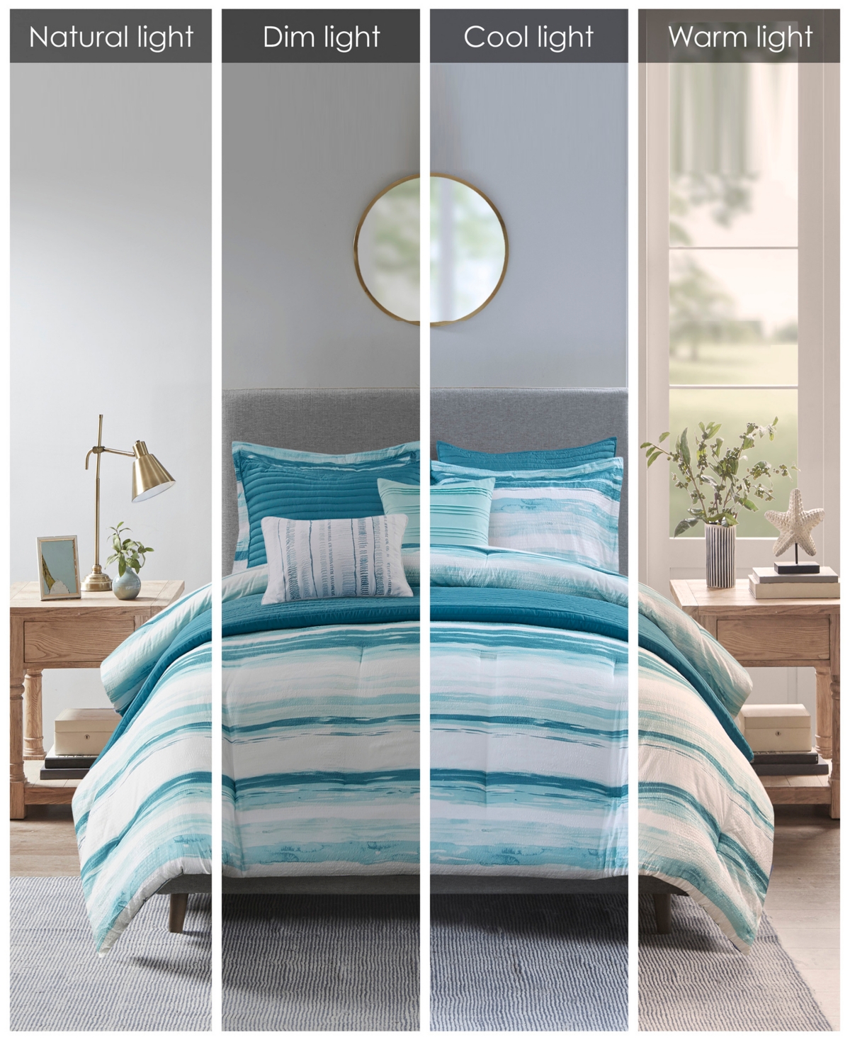 Madison Park Marina Printed Seersucker 8-pc. Comforter And Coverlet Set, Full/queen In Aqua