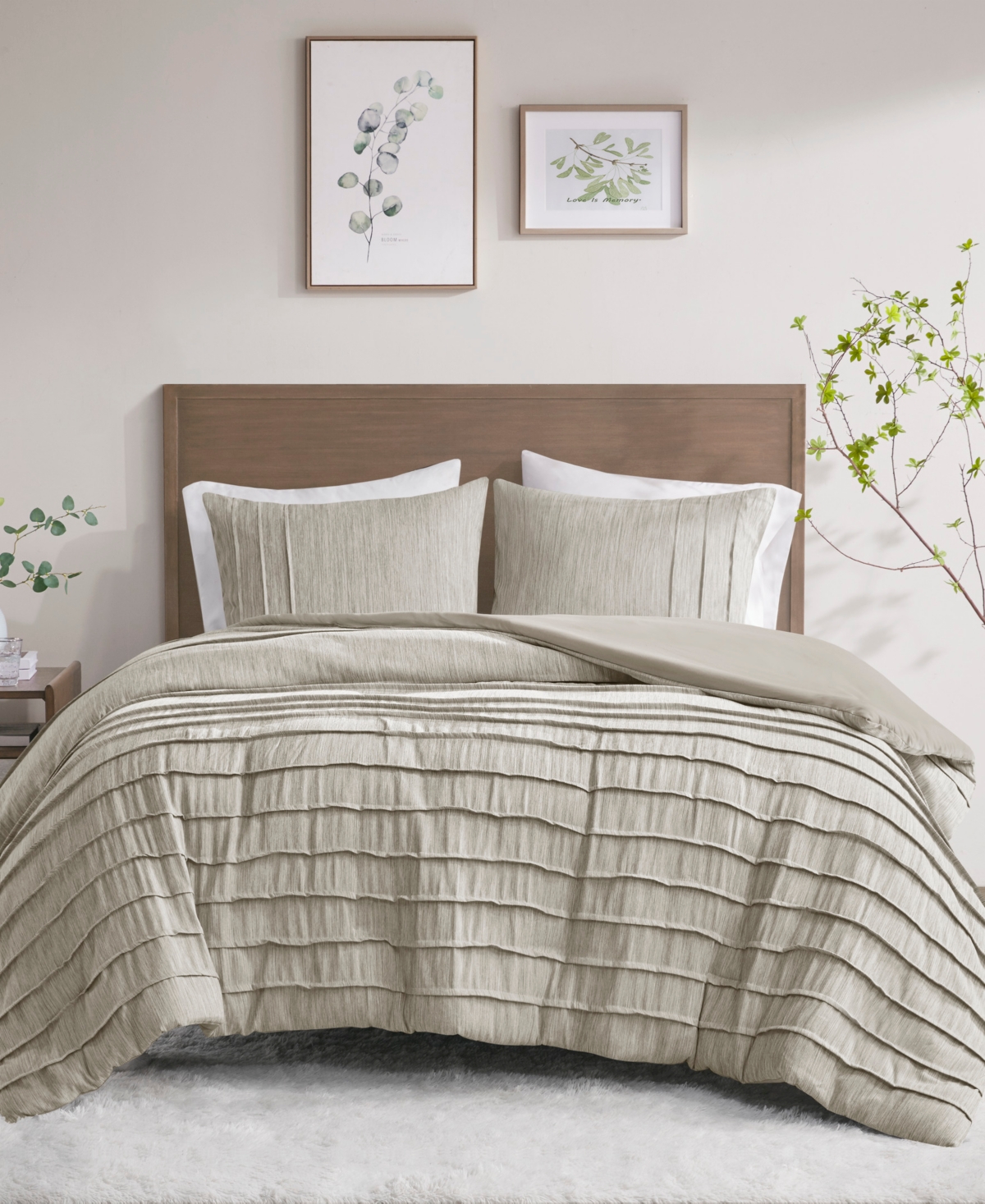 Shop Beautyrest Closeout!  Maddox 3 Piece Striated Cationic Dyed Oversized Duvet Cover Set With Pleats, Ki In Natural