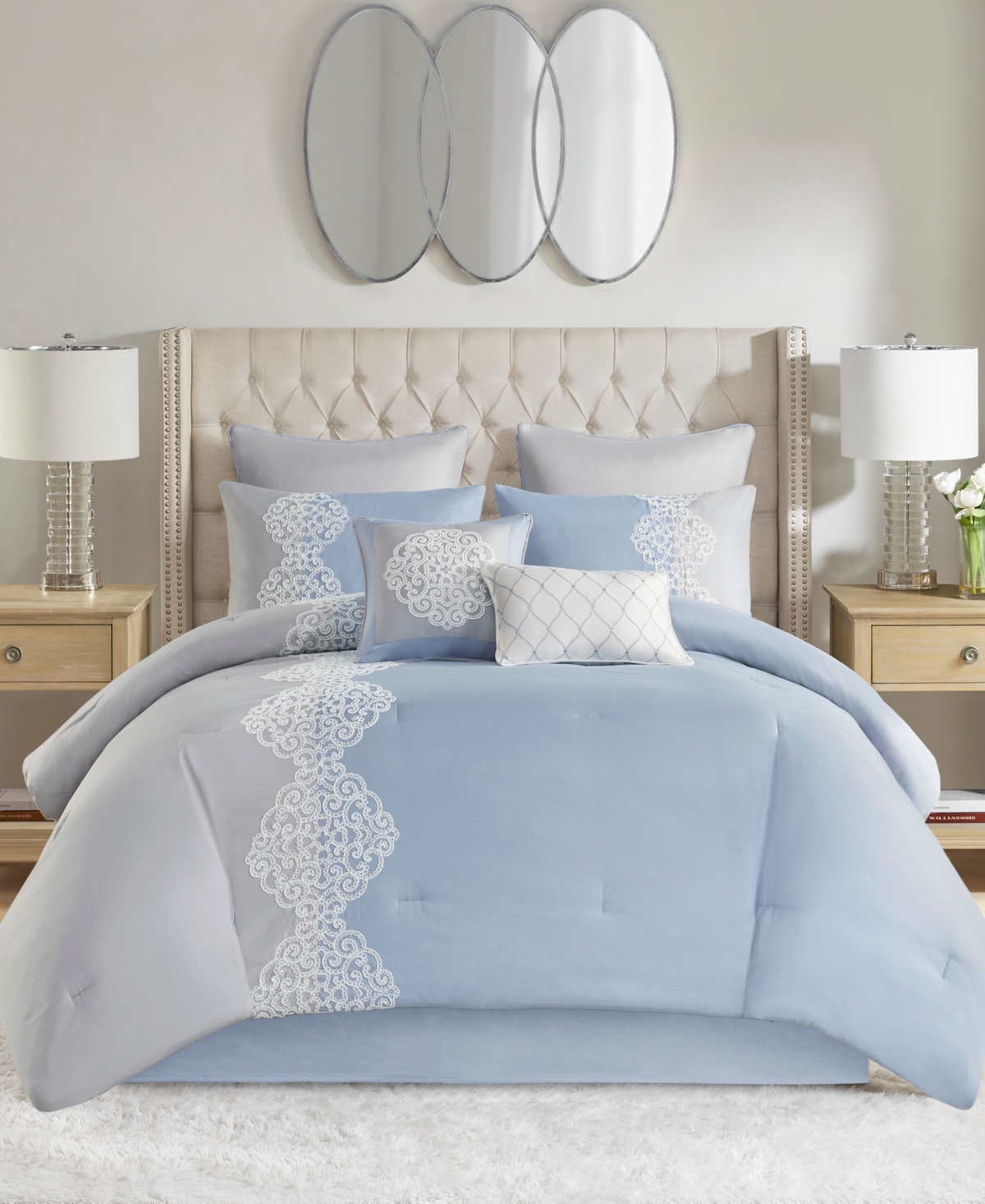 Shop Madison Park Closeout!  Panache 8 Piece Embroidered Microfiber Comforter Set, Queen In Blue
