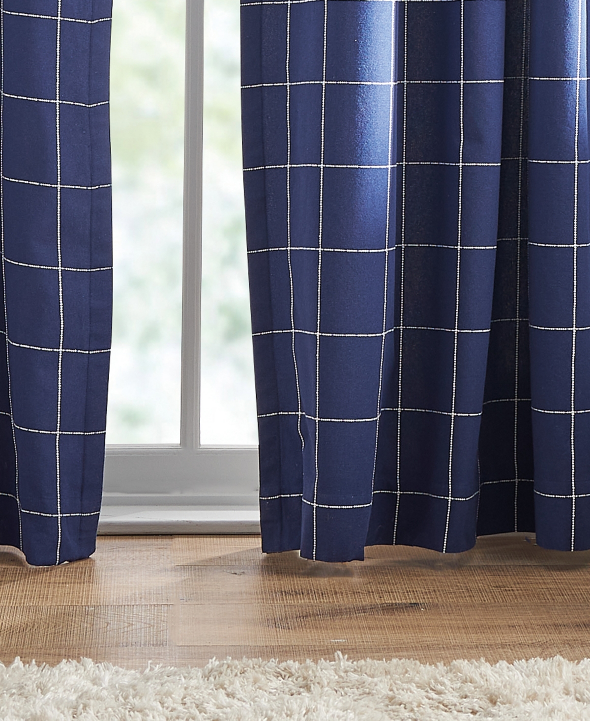Tommy Hilfiger Big Check Pole Top Blackout 2-piece Curtain Panel, 50" X 84" In Deep Blue