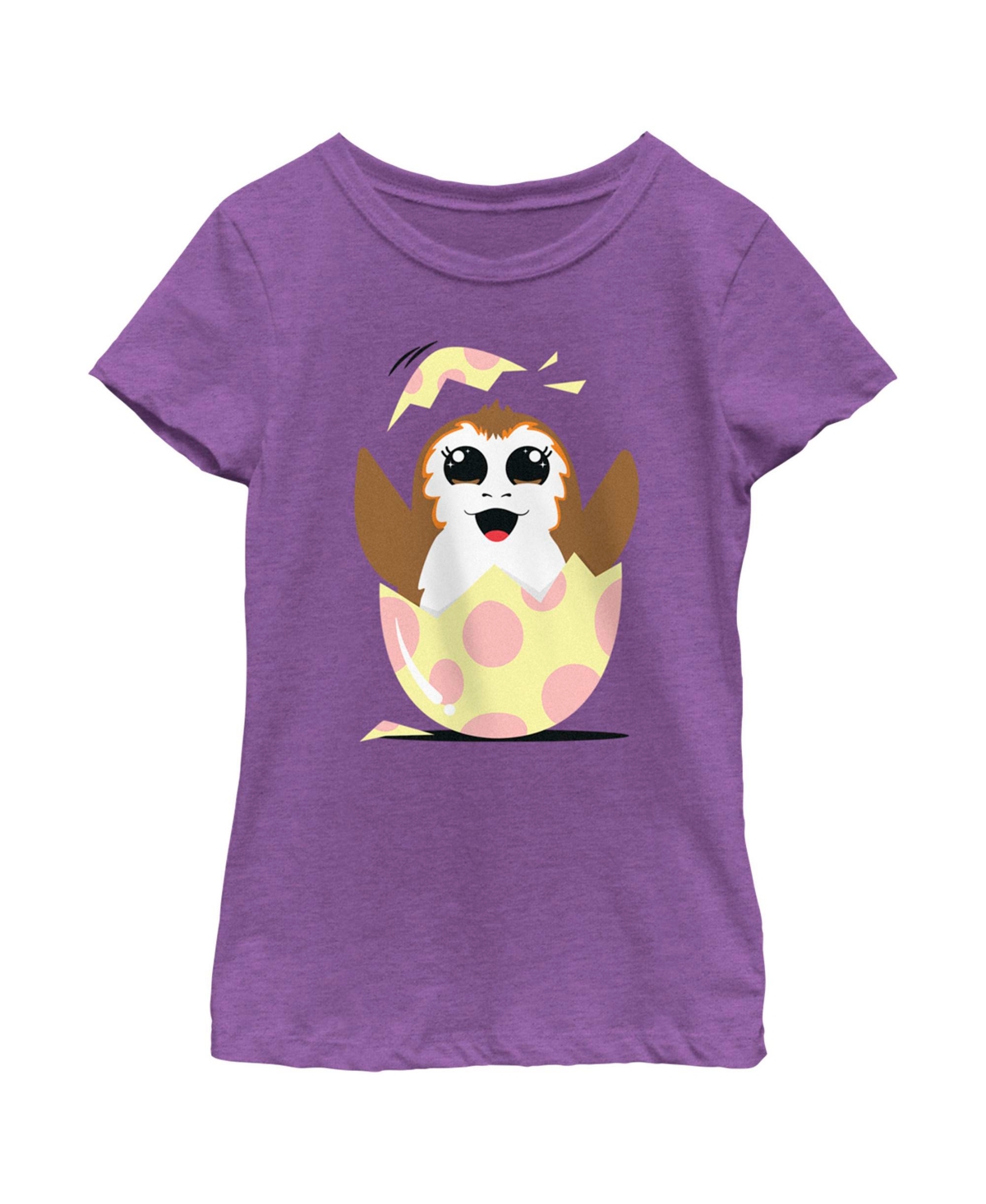 Disney Lucasfilm Kids' Girl's Star Wars Happy Easter Egg Porg Style Child T-shirt In Purple Berry
