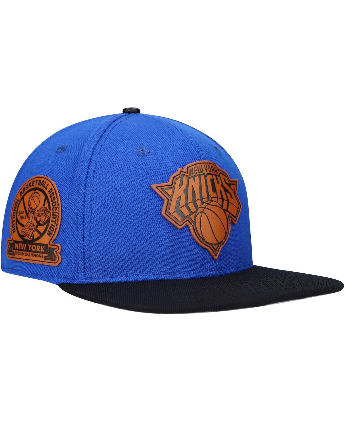 Pro Standard Men's  Blue, Black New York Knicks Heritage Leather Patch Snapback Hat In Blue,black