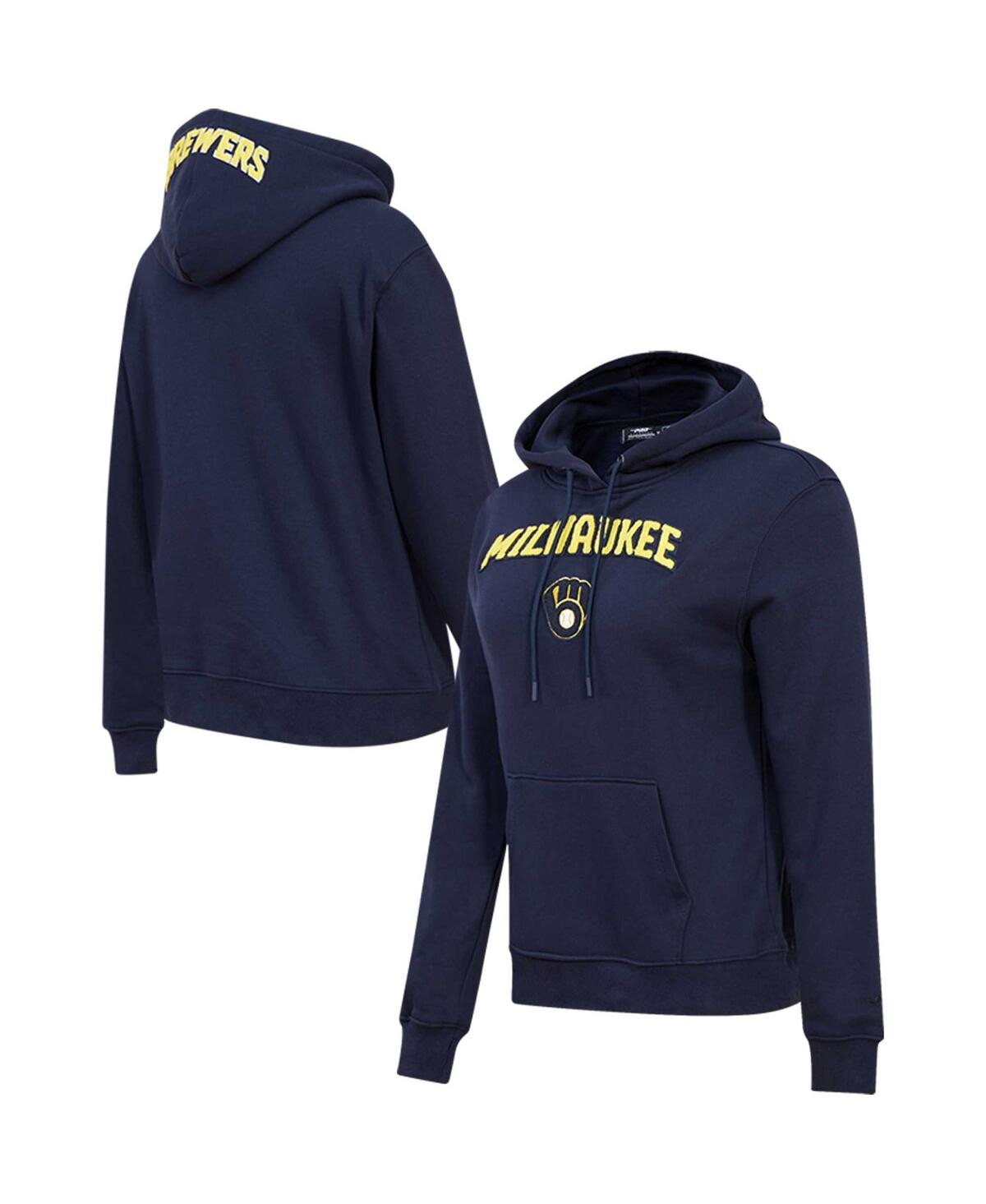 Shop Pro Standard Women's  Navy Milwaukee Brewers Classic Fleece Pullover Hoodie