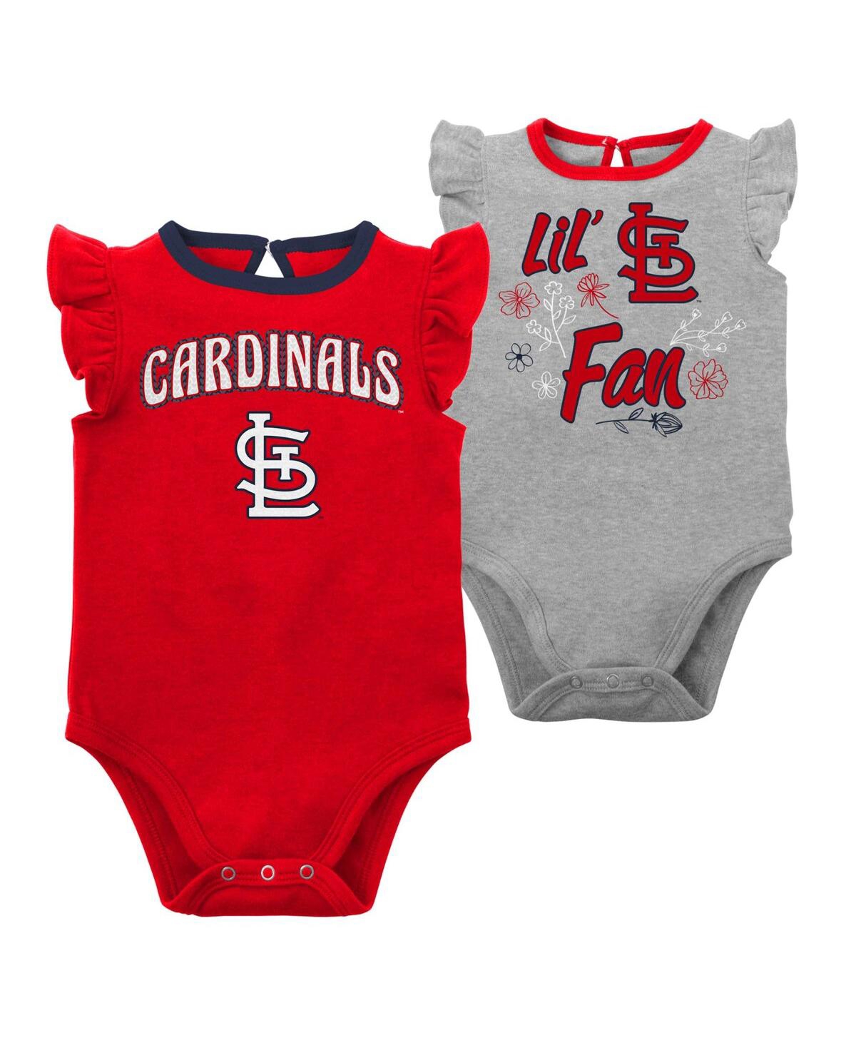 OUTERSTUFF NEWBORN AND INFANT BOYS AND GIRLS RED, HEATHER GRAY ST. LOUIS CARDINALS LITTLE FAN TWO-PACK BODYSUIT
