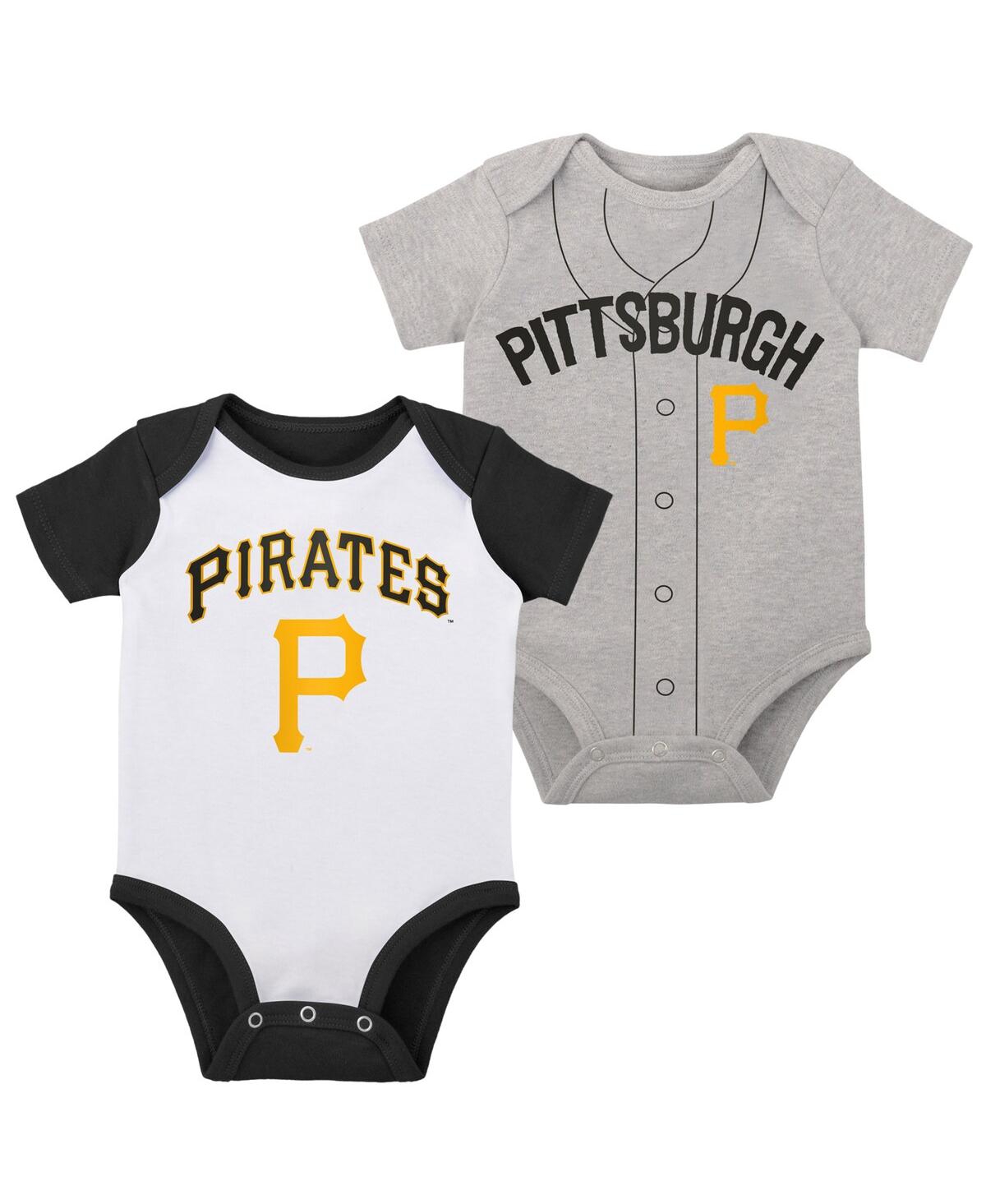 Shop Outerstuff Newborn And Infant Boys And Girls White, Heather Gray Pittsburgh Pirates Little Slugger Two-pack Bod In White,heather Gray