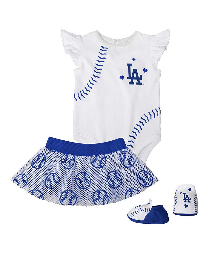 Los Angeles Dodgers Girls Infant Sweet Spot Three-Piece Bodysuit, Skirt &  Booties Set - White/Royal