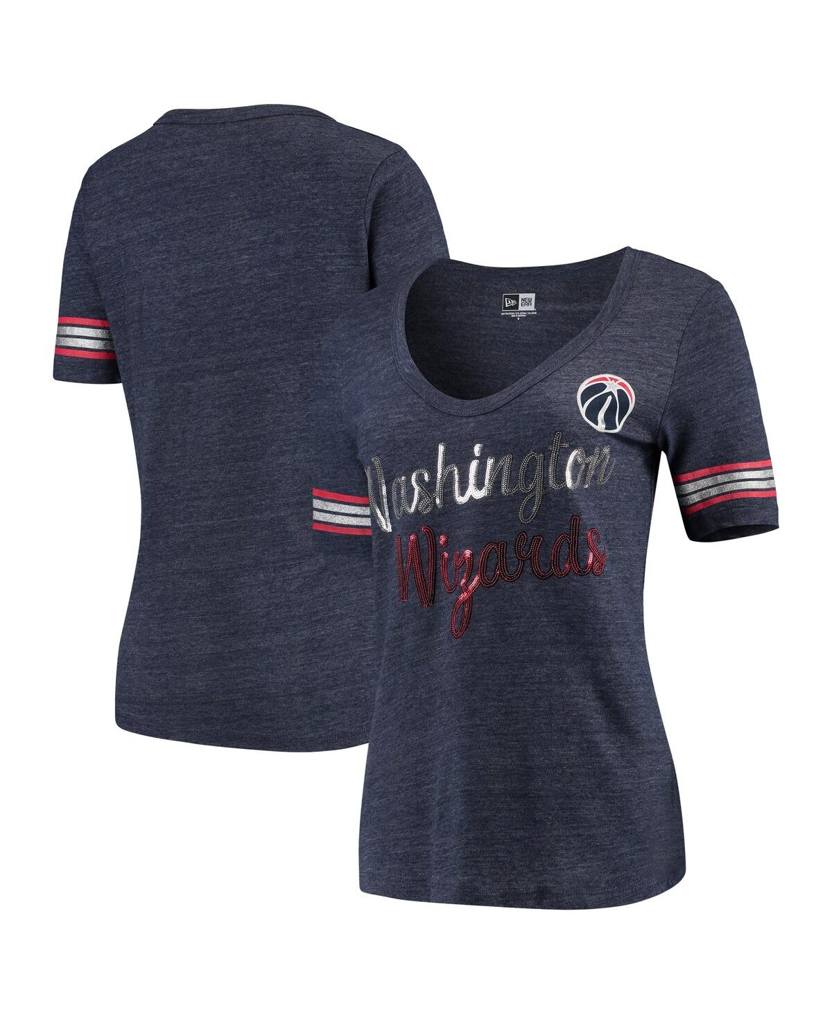 Shop New Era Women's  Heathered Navy Washington Wizards Tri-blend U-neck Jersey T-shirt