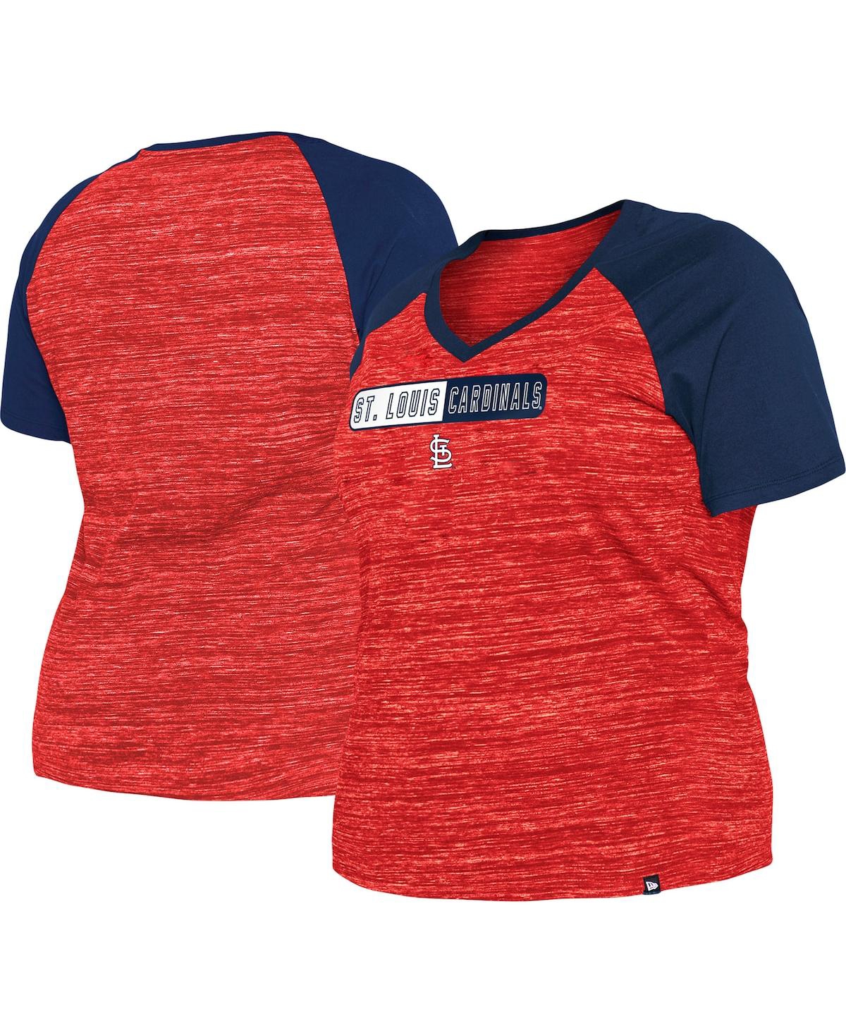 NEW ERA WOMEN'S NEW ERA RED ST. LOUIS CARDINALS PLUS SIZE SPACE DYE RAGLAN V-NECK T-SHIRT 