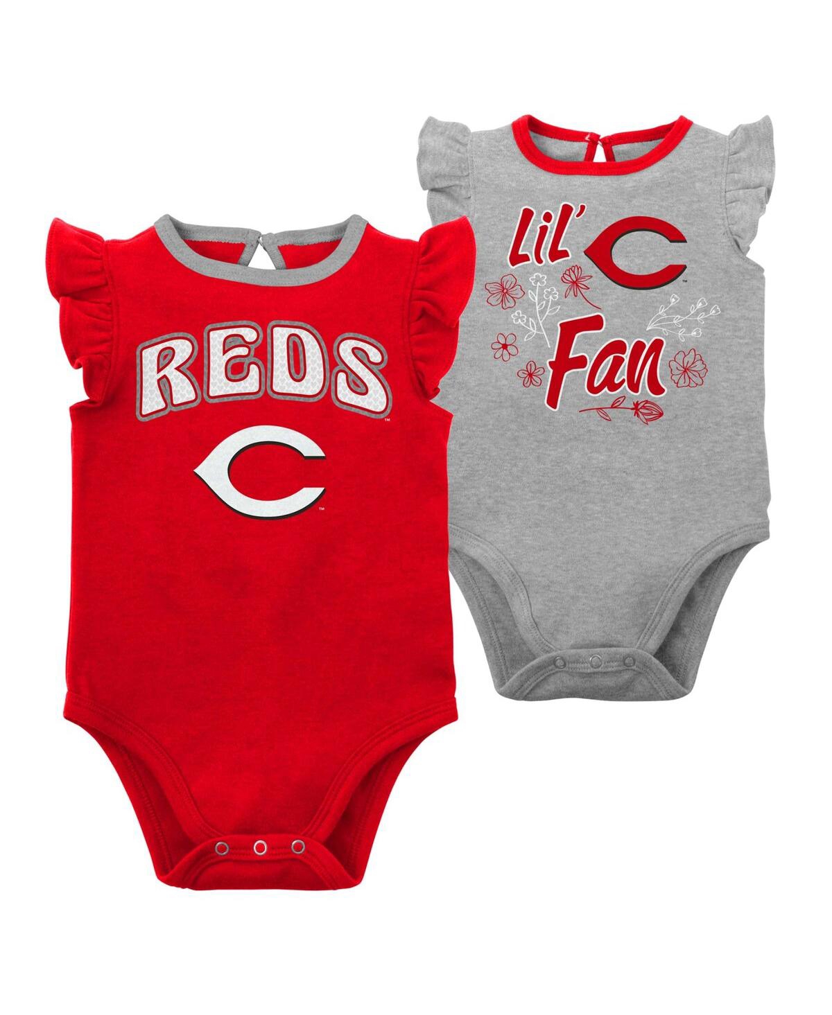 Shop Outerstuff Newborn And Infant Boys And Girls Red, Heather Gray Cincinnati Reds Little Fan Two-pack Bodysuit Set In Red,heather Gray