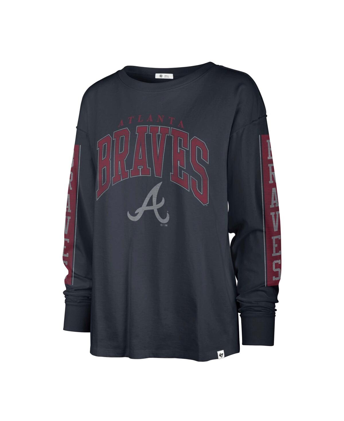 Women's '47 Navy Atlanta Braves Statement Long Sleeve T-Shirt Size: Small