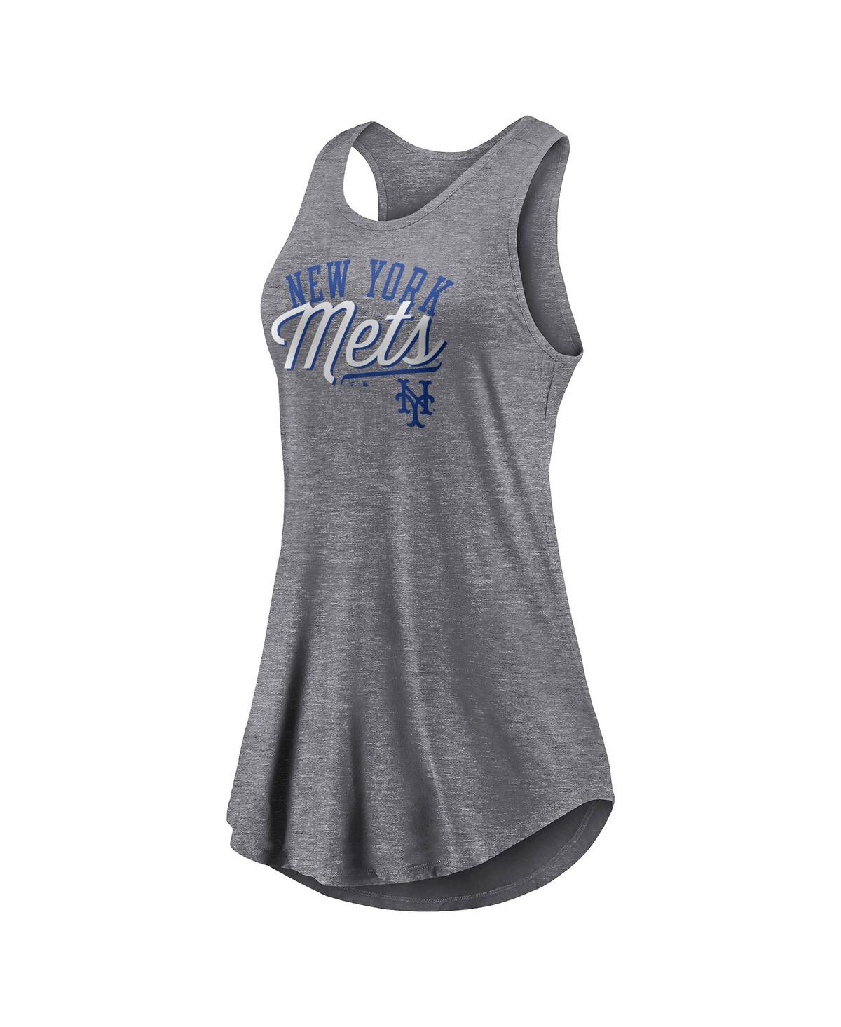 Fanatics Women's  Heather Gray New York Mets Simplicity Swing Racerback Scoop Neck Tank Top In Heather Gray