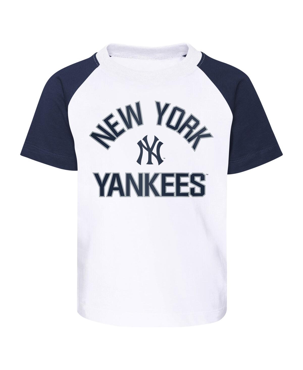 Shop Outerstuff Infant Boys And Girls White And Heather Gray New York Yankees Ground Out Baller Raglan T-shirt And S In White,heather Gray