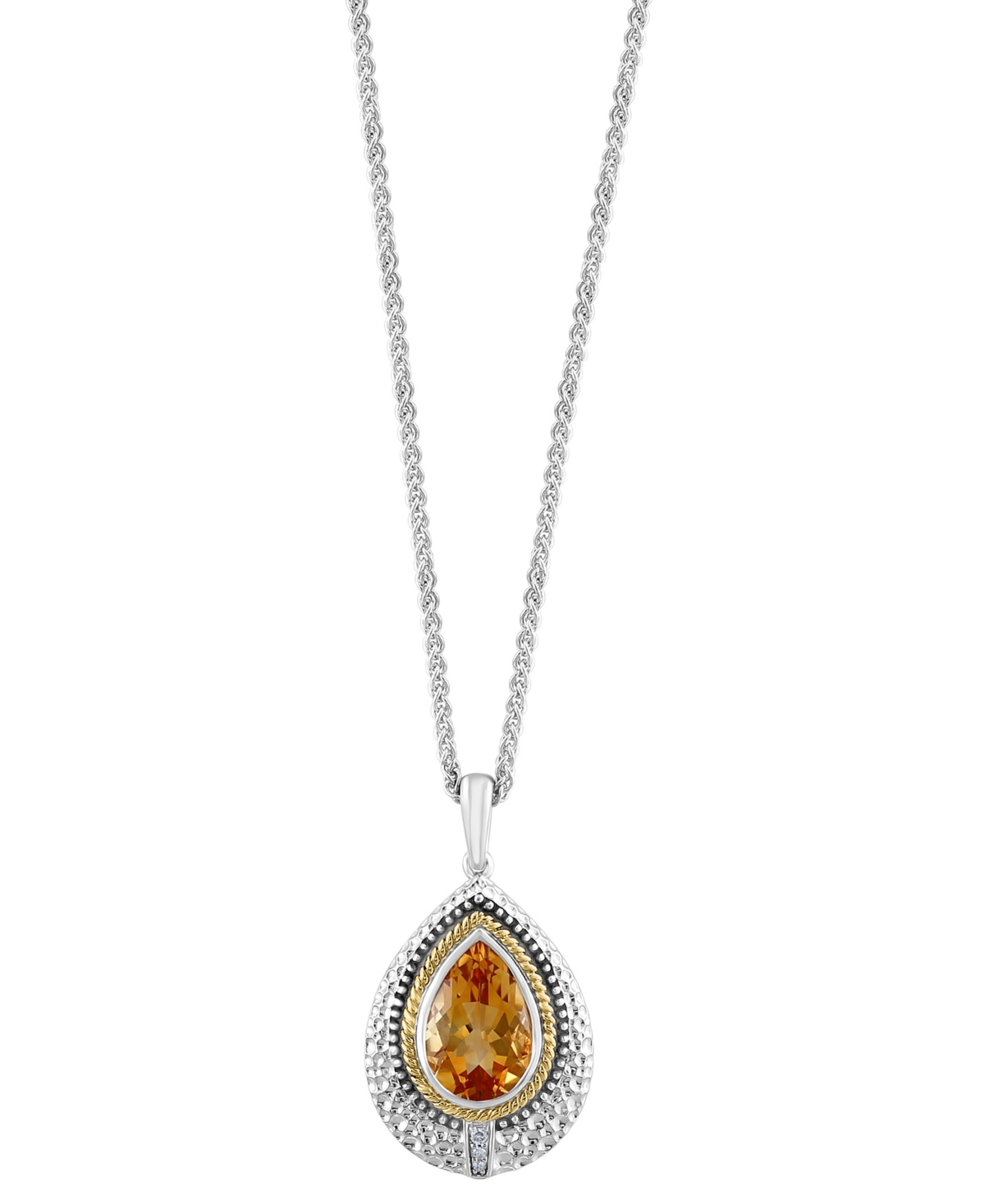 Effy Collection Effy Citrine (2-3/4 Ct. T.w.) & Diamond Accent Pear 18" Pendant Necklace In Sterling Silver & 14k Go In K Gold Over Silver