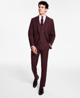 Bar Iii Mens Slim Fit Solid Suit Jacket Vest Pant Created For Macys In Burgundy