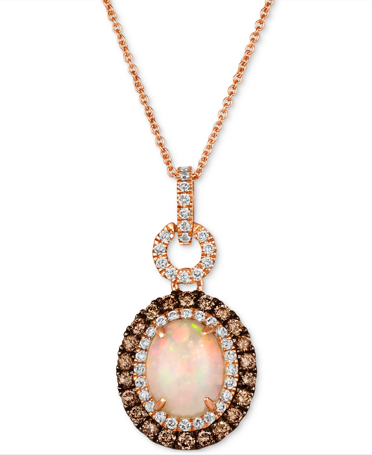 Le Vian Neopolitan Opal (1-1/5 Ct. T.w.) & Diamond (x Ct. T.w.) Halo Adjustable 20" Pendant Necklace In 14k In K Strawberry Gold Pendant