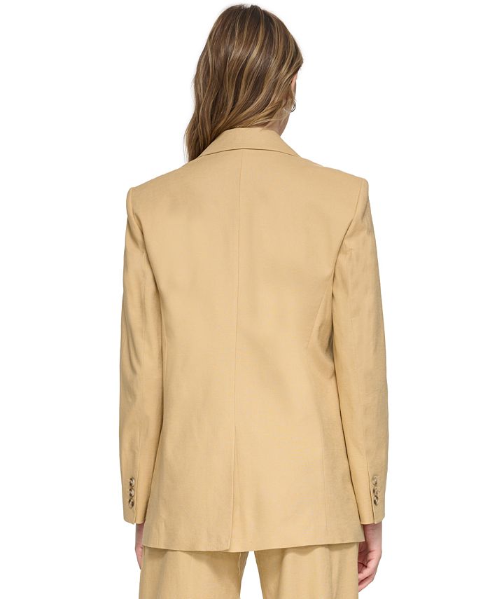 2040487 Black Linen Blend One Button Blazer