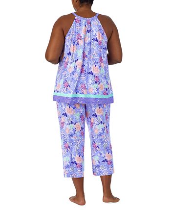 Ellen Tracy Plus Size 2-Pc. Floral High-Neck Cropped Pajamas Set - Macy's