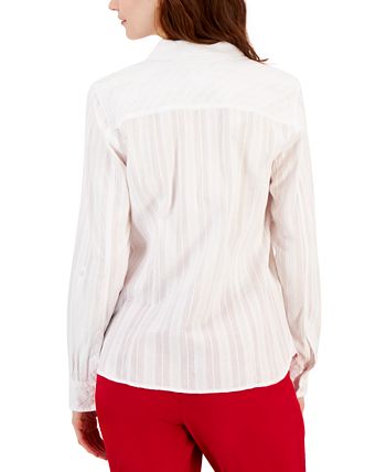 Tommy Hilfiger Women's Cotton Textured Stripe Blouse - Macy's