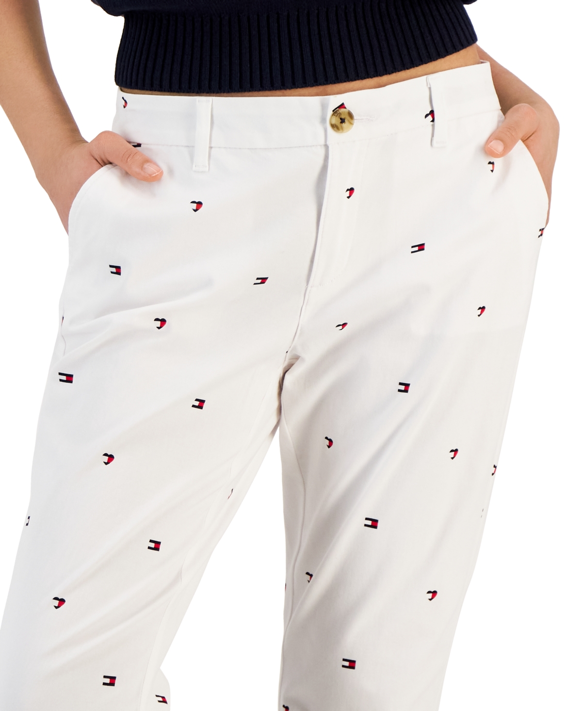 Tommy Hilfiger Women's Hampton Heart Flag Chino Pants - Hearts And Flags- Bright White Multi